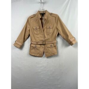 White House Black Market Safari Jacket Womens 4 Tan Excellent Belted Utility 3/4